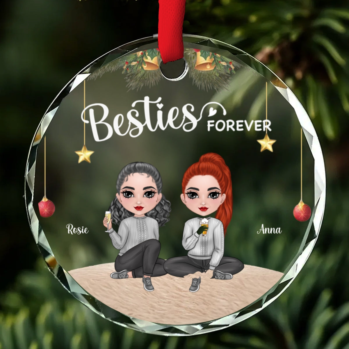 Sisters Forever Christmas - Personalized Custom Glass Ornament