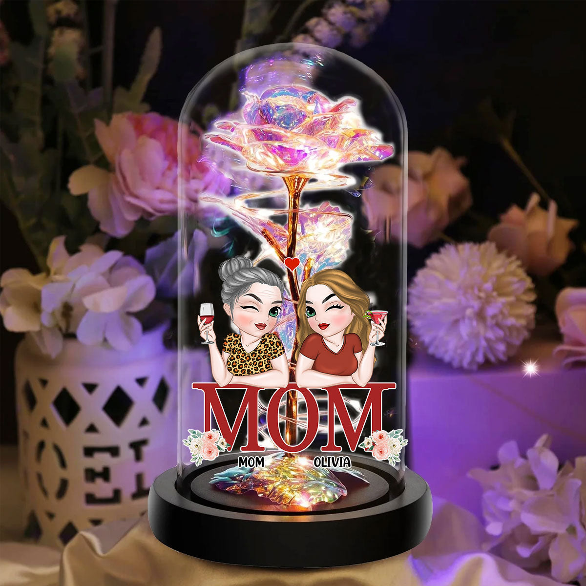 Mom Is The Best - Personalized Custom Sparkly Rose