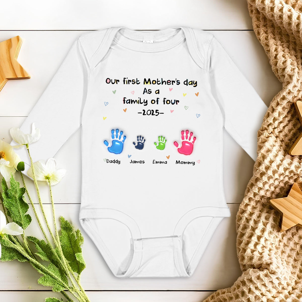 First Mother Day - Personalized Custom Long Sleeve Baby Onesie
