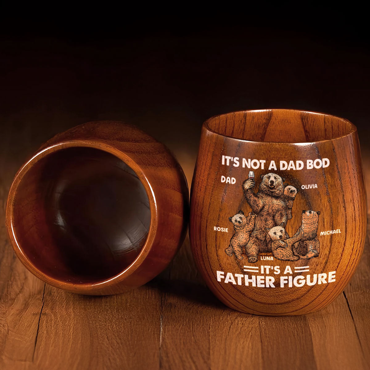 Bear Family Dad Bod - Personalized Custom Wooden Whiskey Glass