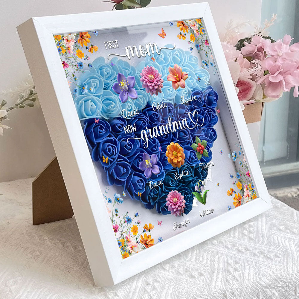 First Mom Now Mama - Personalized Custom Flower Shadow Box