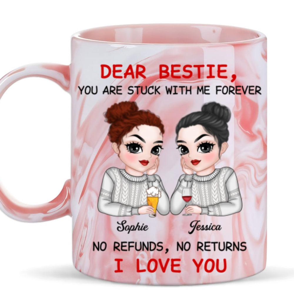 Bestie No Need To Refund - Personalized Custom Pink Marble Mug