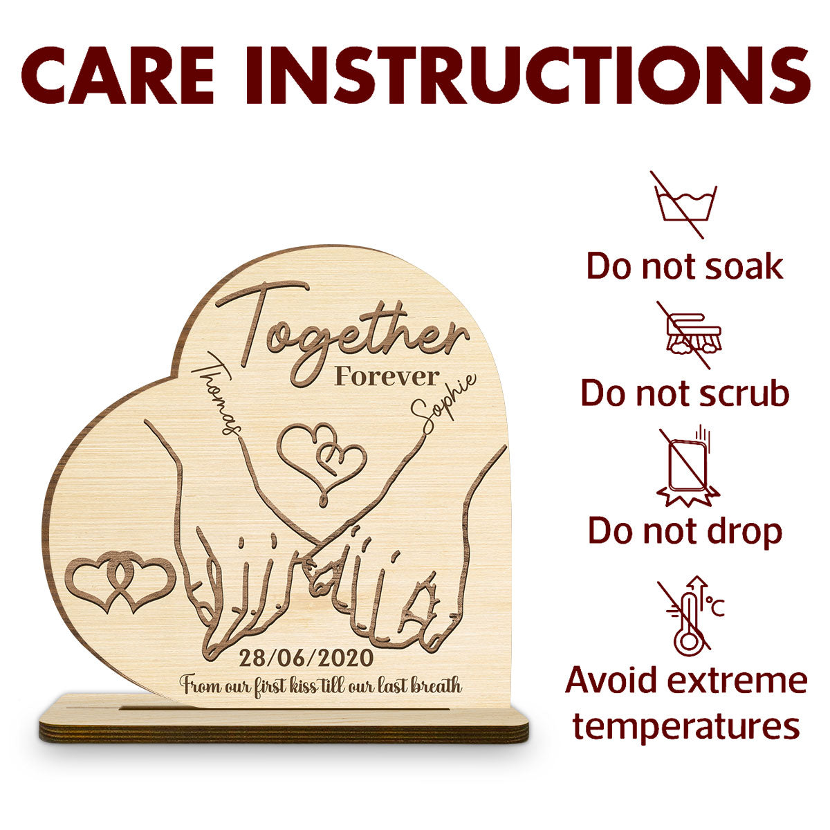 Together Forever Ver 2 - Personalized Custom 2-Layer Wood Plaque With Flat Base