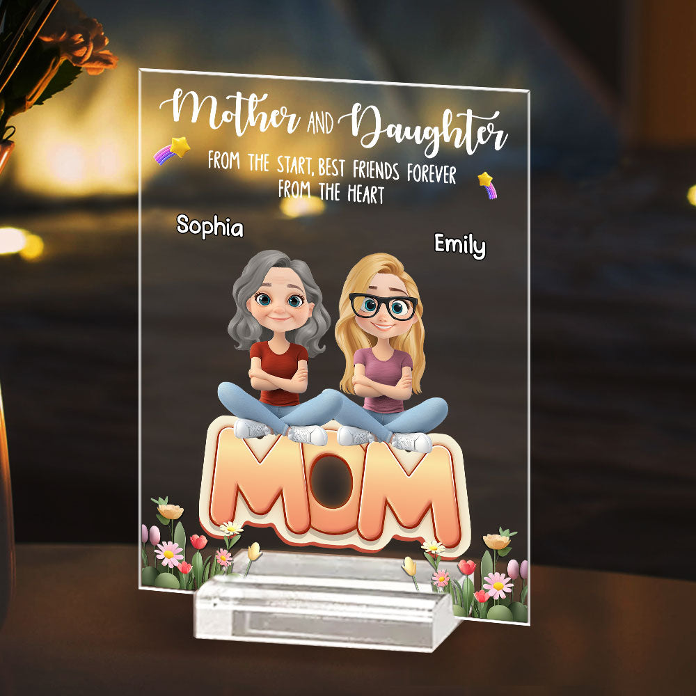 Mother And Daughters - Personalized Custom Acrylic Plaque With Base