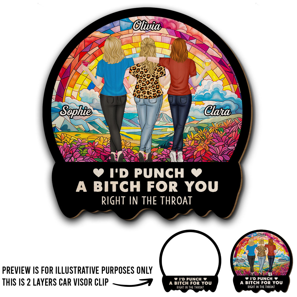 Besties Sisters Punch For You - Personalized Custom Car Visor Clip