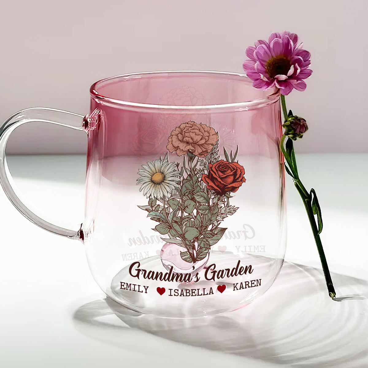 The Garden Of Grandma - Personalized Custom Pink Gradient Glass Mug