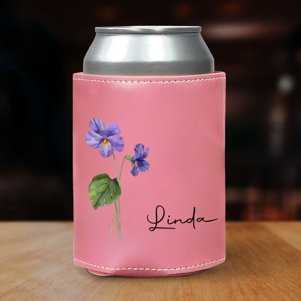 You Are The Most Beautiful Flower - Personalized Custom Pink Leather Can Cooler Holder