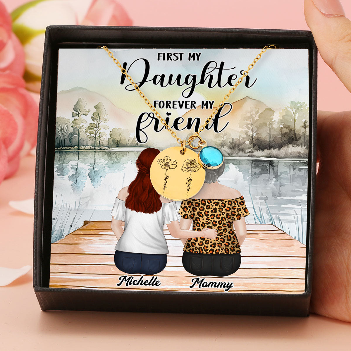 From Daughter To Forever Friend - Personalized Custom Birthstone Necklace With Message Card