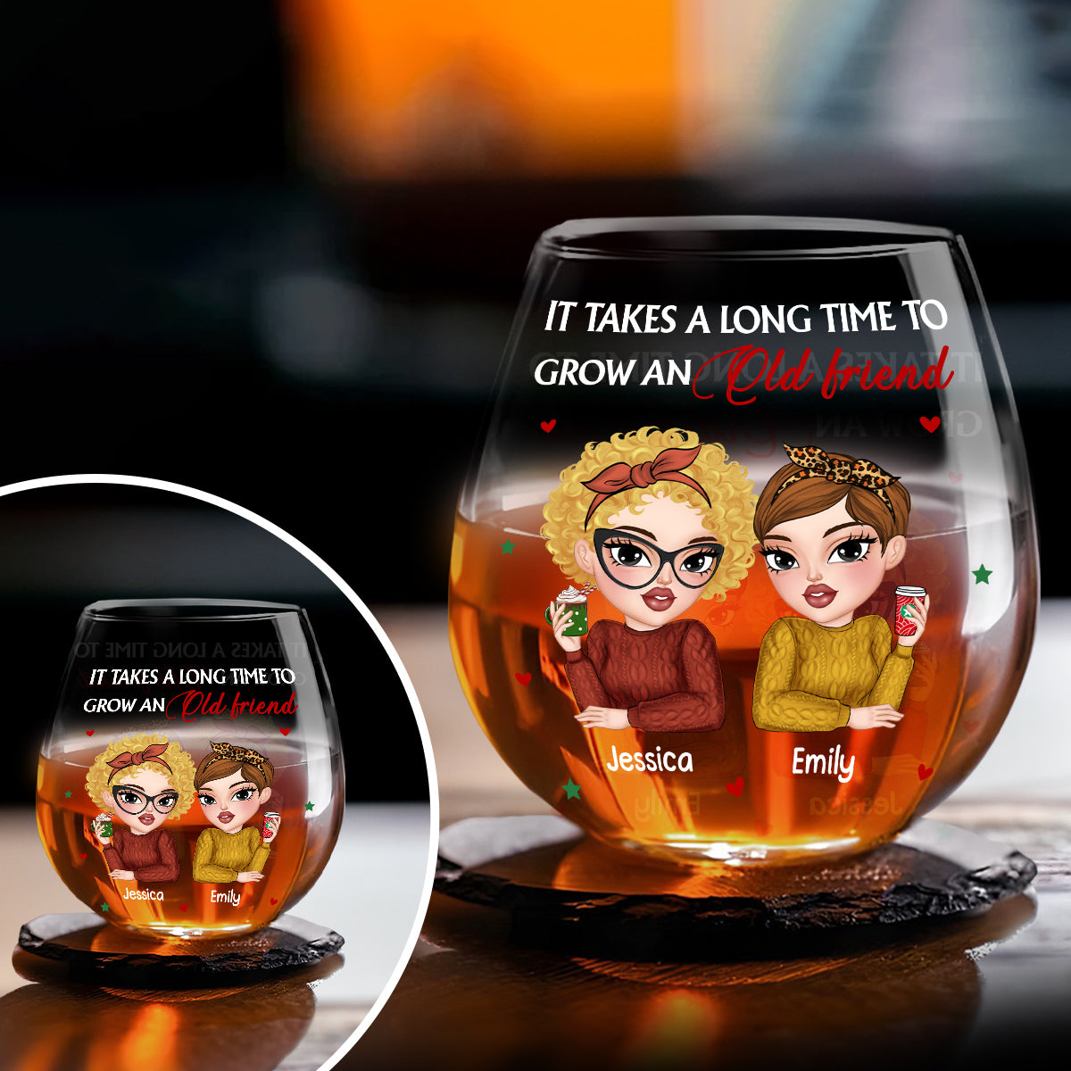 It Takes A Long Time To Grow Old Friends - Personalized Custom Wine Glass
