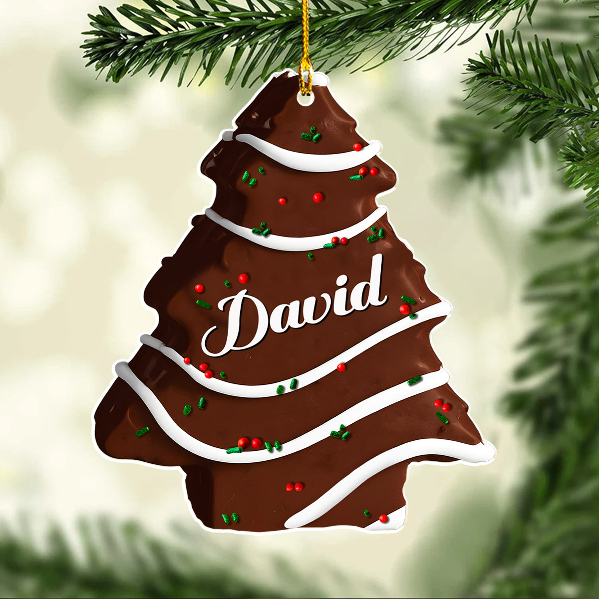 Christmas Tree Cake Name Family - Personalized Custom Acrylic Ornament