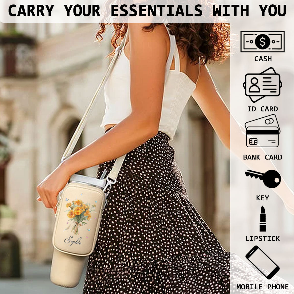 Birthmonth Flower - Personalized Custom Water Bottle Carrier Bag