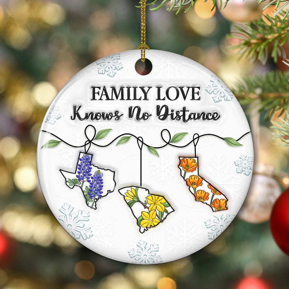 Family Connected By Heart Flower Ver - Personalized Custom 3D Inflated Effect Ceramic Ornament