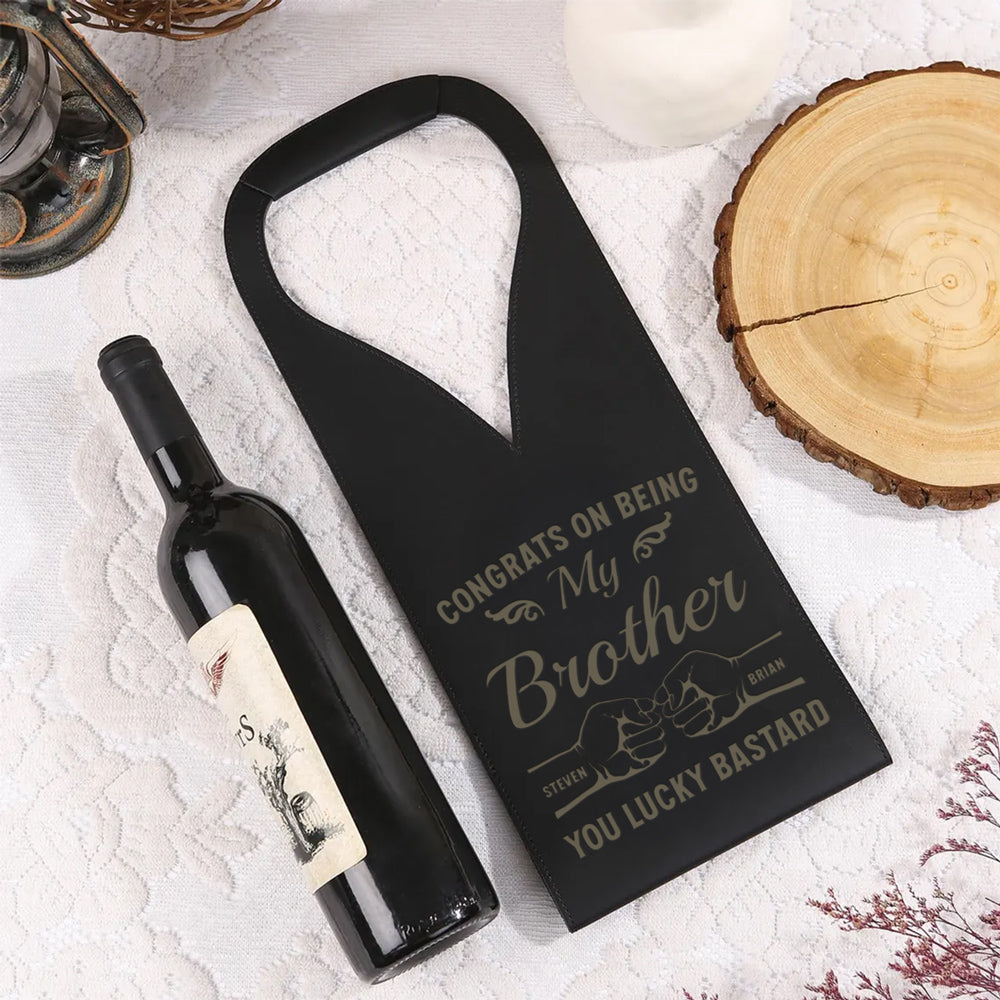 You Lucky Bastard - Personalized Custom Engraved Leather Wine Bag