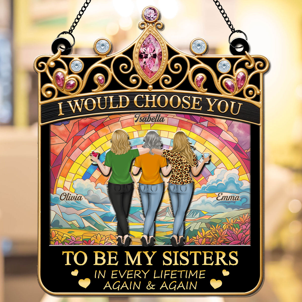 Sisters Holiday Cheer - Personalized Custom Suncatcher