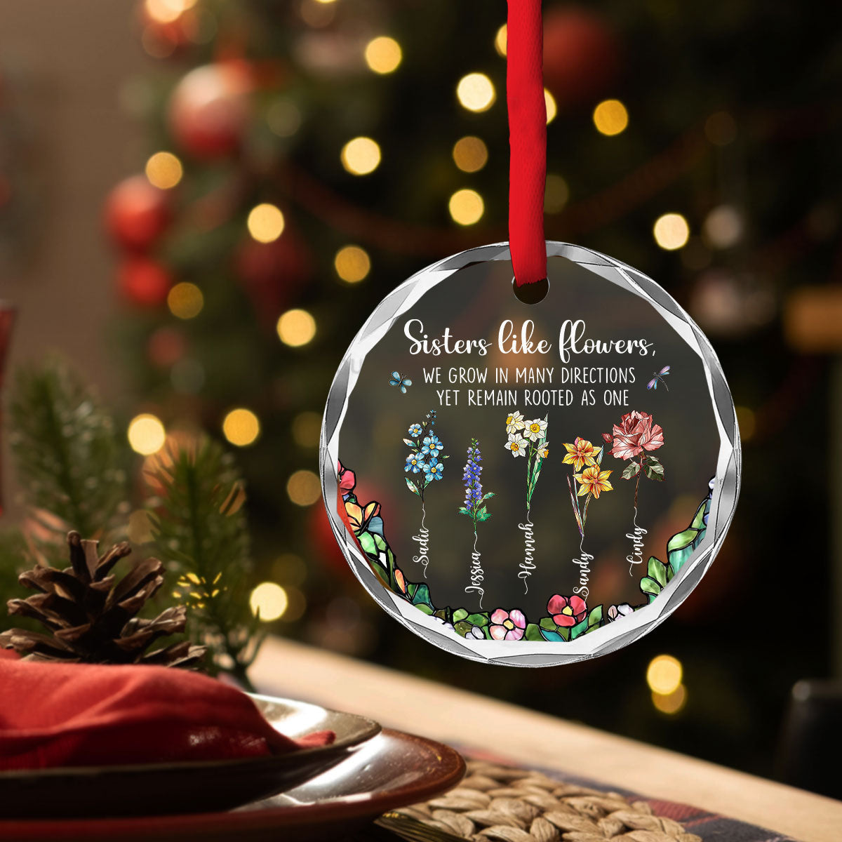 Sisters Bloom From Same Root - Personalized Custom Glass Ornament