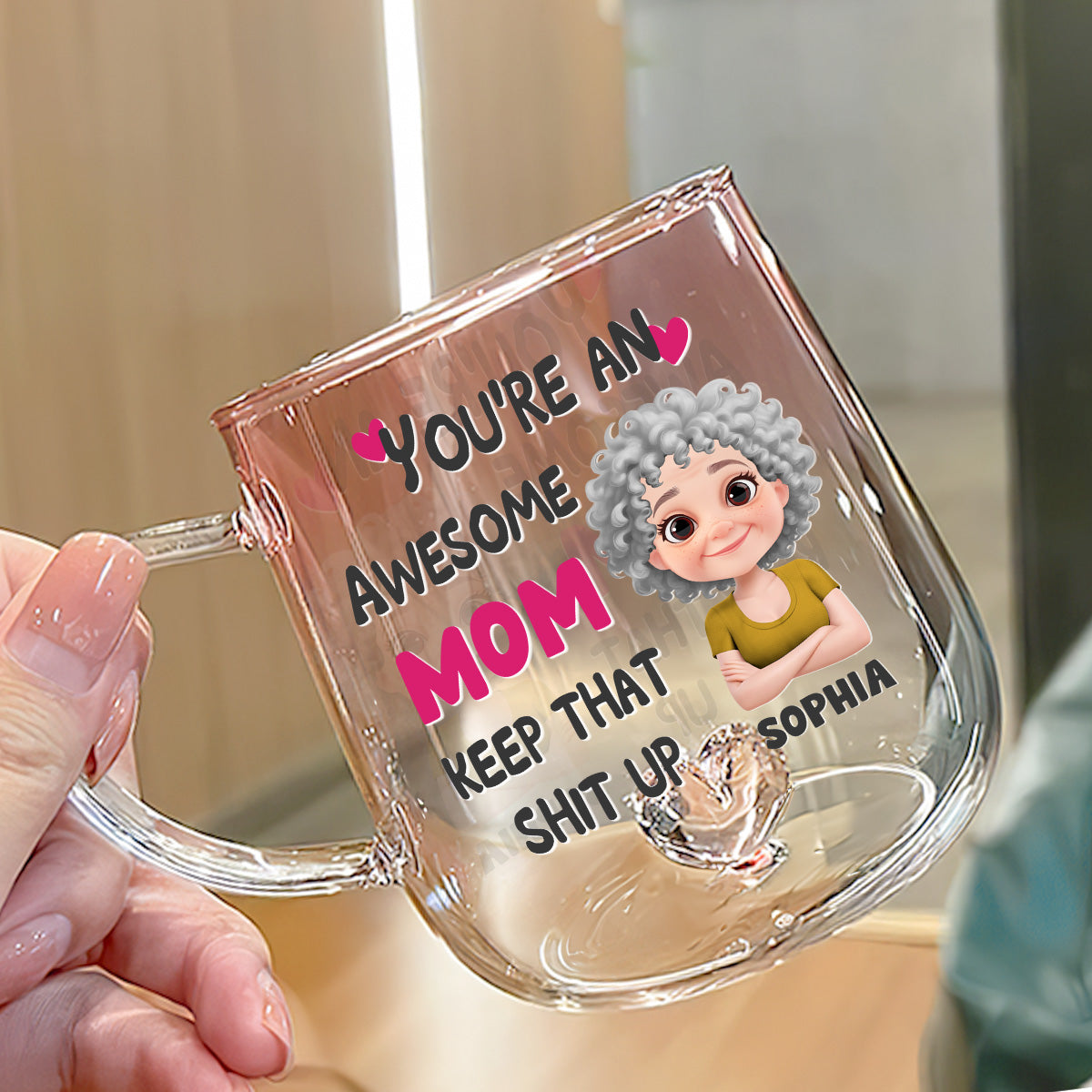 You Are Awesome Mom - Personalized Custom Pink Gradient Glass Mug