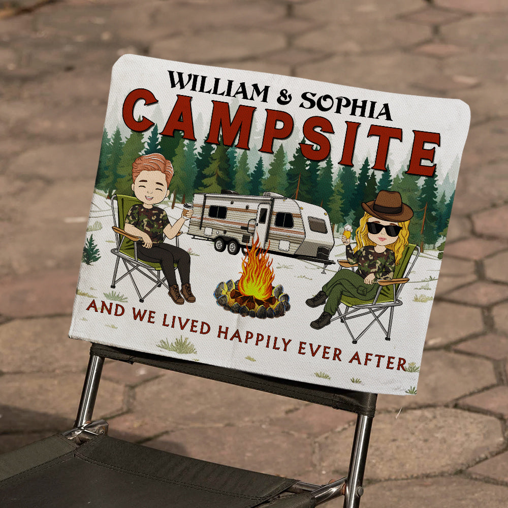 Campsite And We Lived Happily Ever After - Personalized Custom Camping Chair Cover