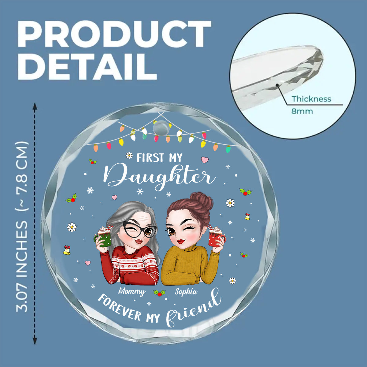 First My Daughter Forever My Friend - Personalized Custom Glass Ornament