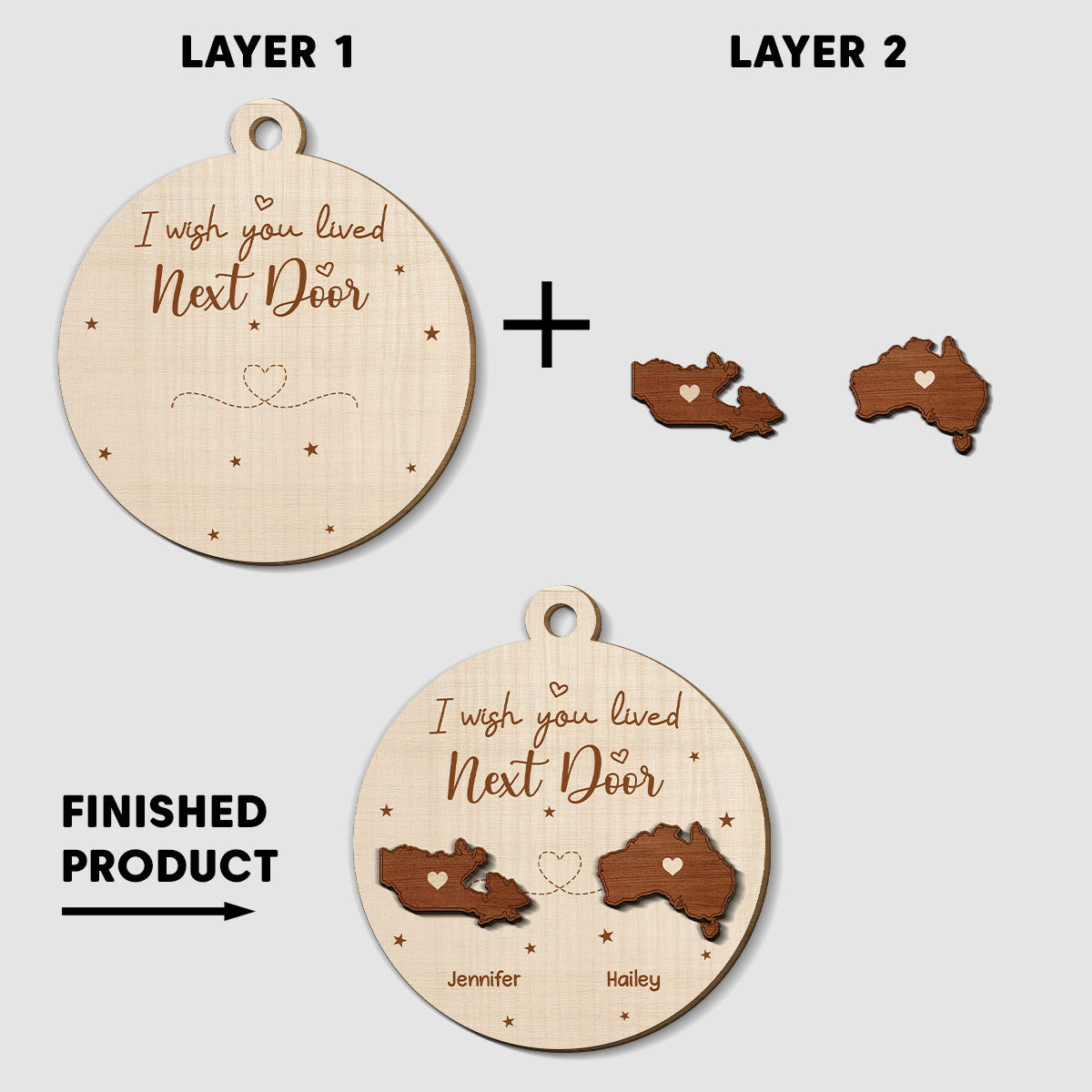 I Wish We Lived Close International - Personalized Custom Freeshape 2-Layered Wood Ornament