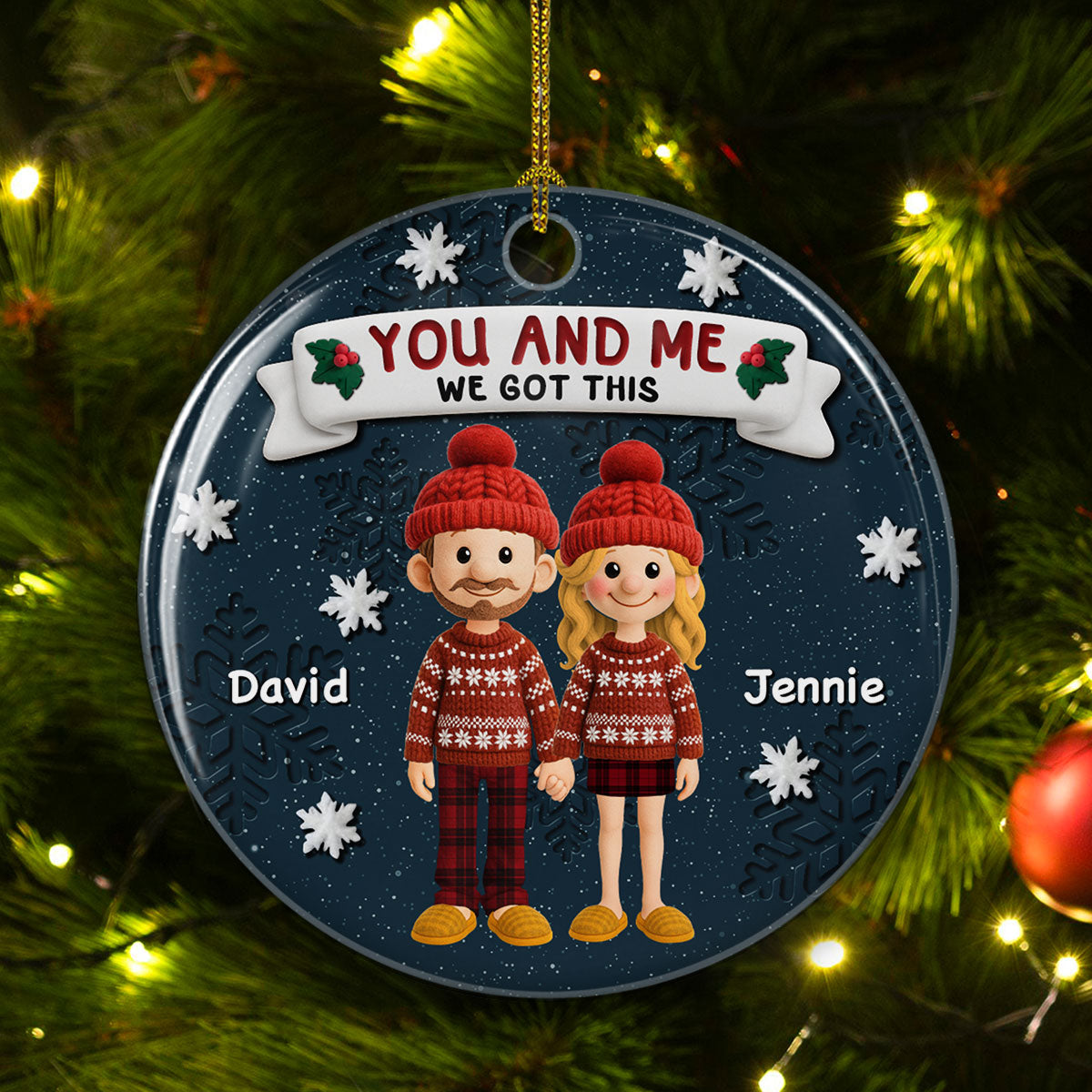 Winter Family Moment - Personalized Custom 3D Effect Ceramic Ornament
