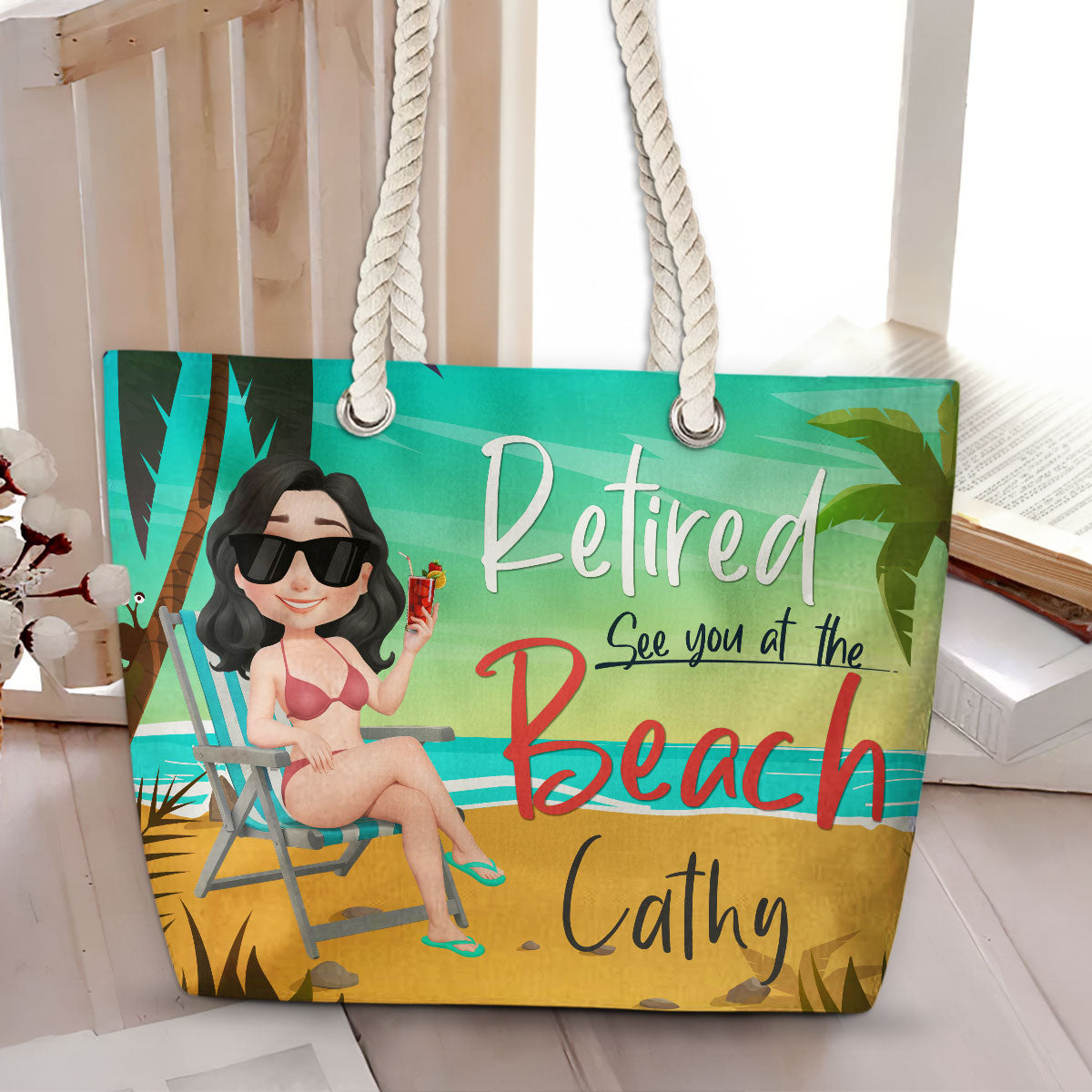 Retired Cartoonize - Personalized Beach Bag