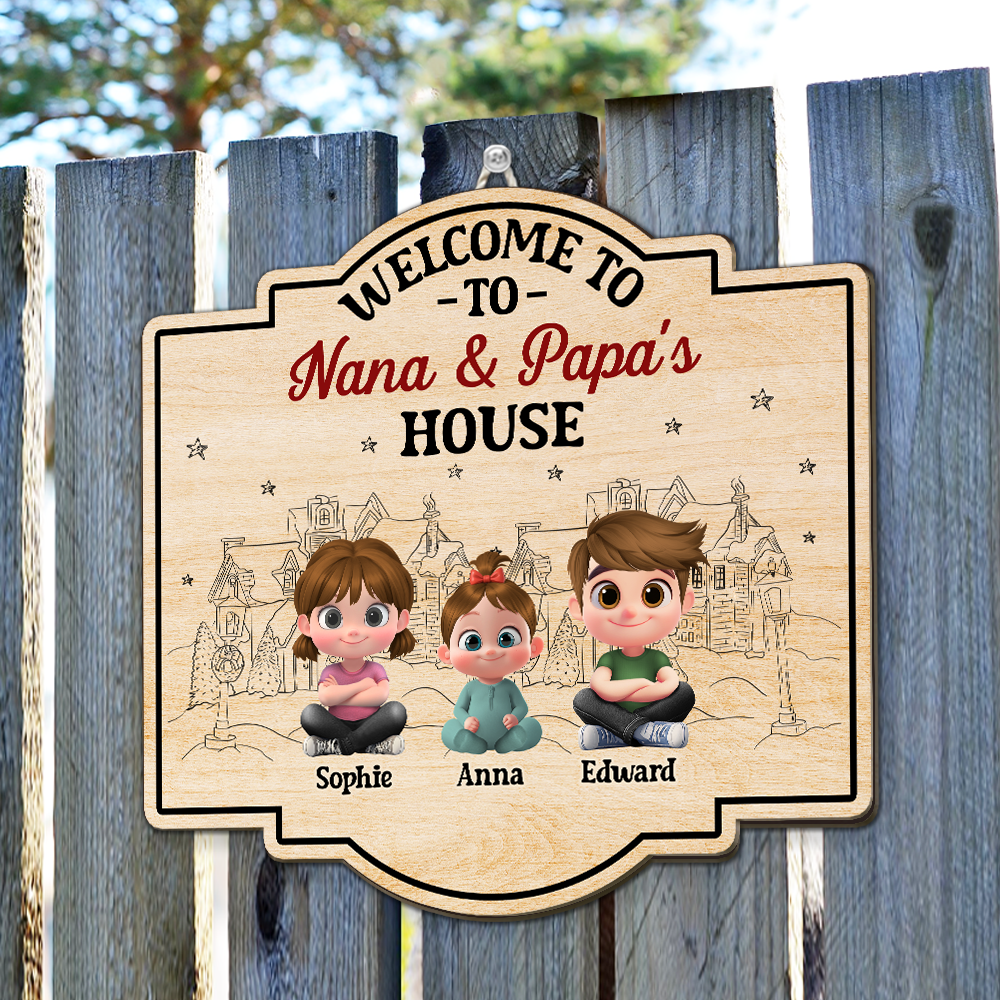 Welcome To Nana & Papa House Grandkids - Personalized Custom Wood Sign
