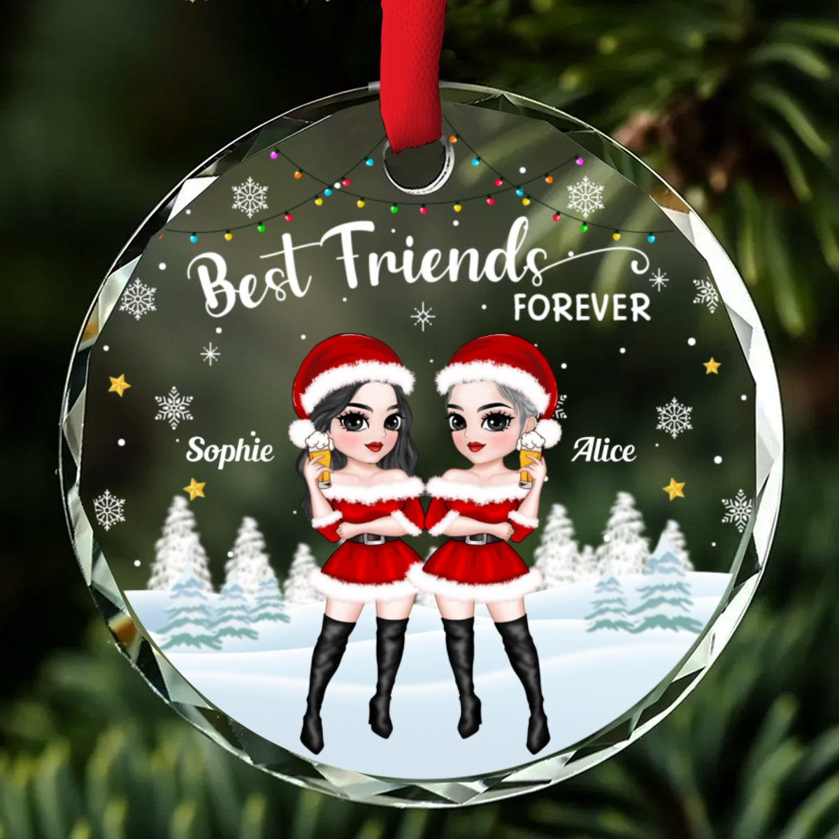 Besties Forever Version 2 - Personalized Custom Glass Ornament
