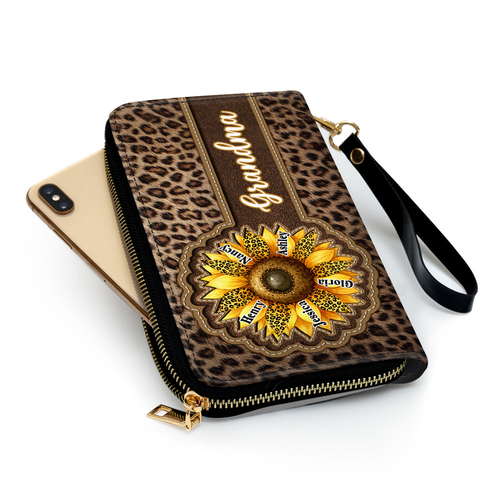 Grandma Sunflower - Personalized Custom Leather Wallet