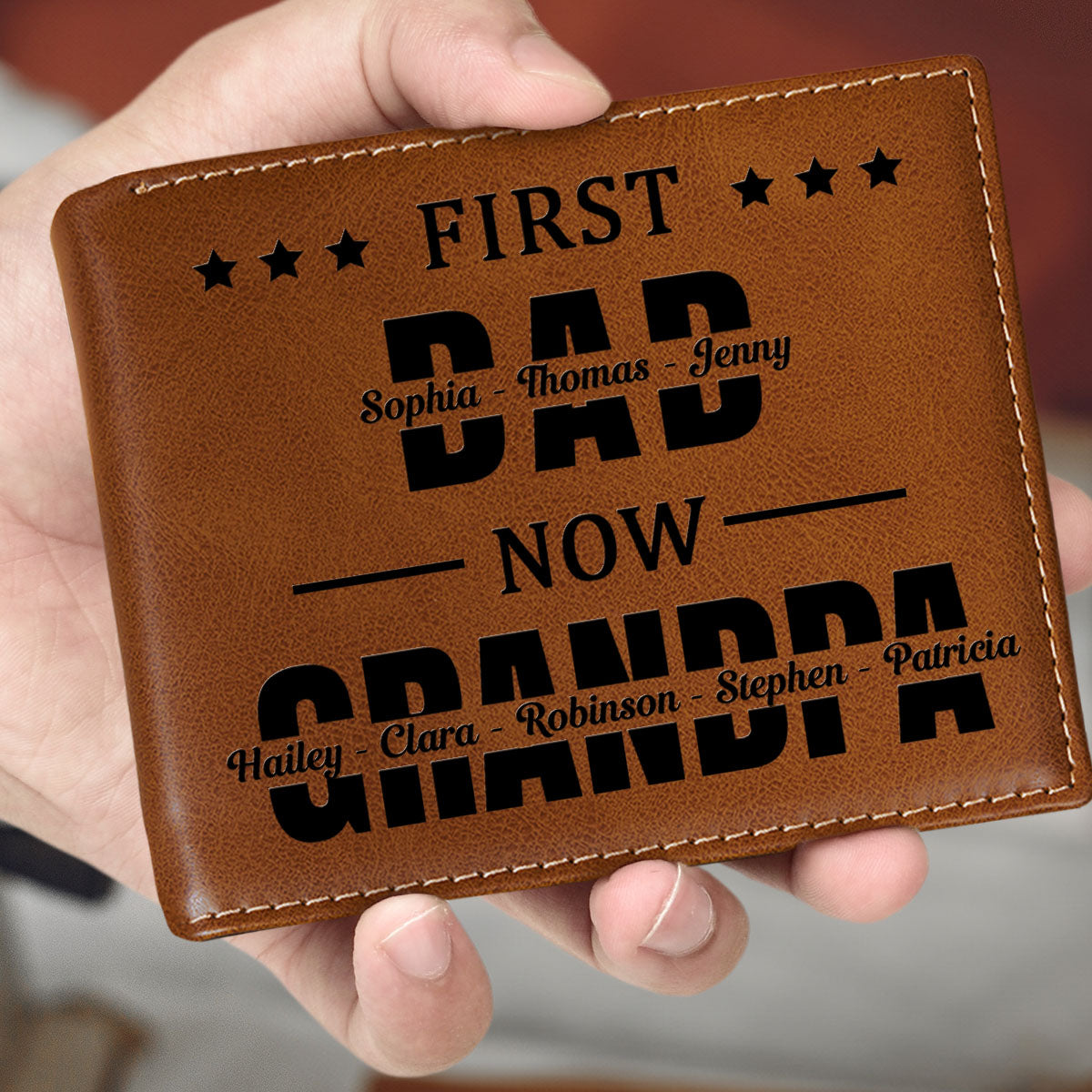 First Dad Now Grandpa - Personalized Custom Printed Men Leather Wallet