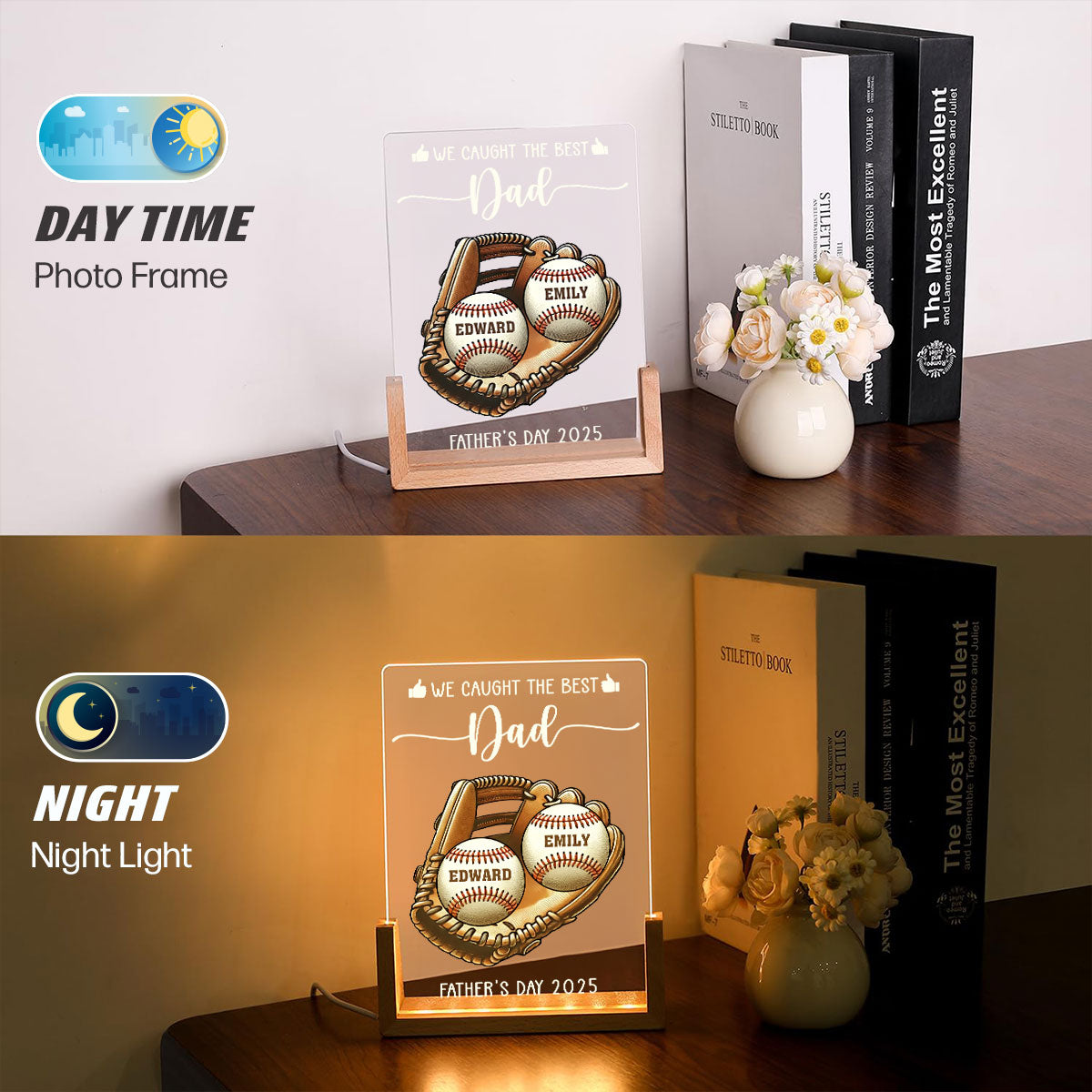 I Caught The Best Dad - Personalized Custom Plaque With Walnut Base