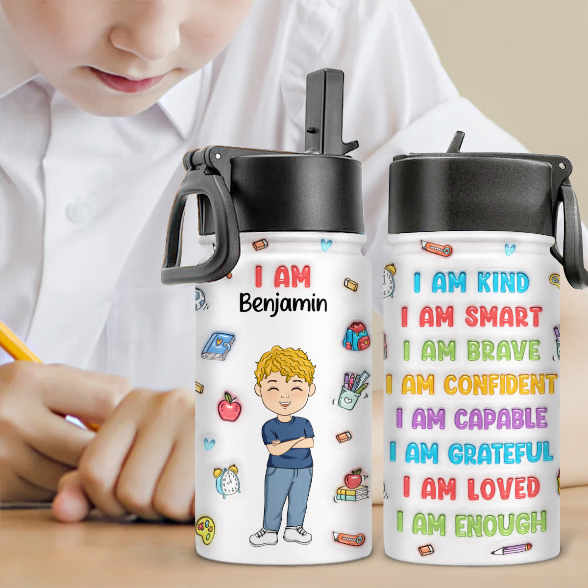 Kind Smart Loved - Personalized Custom Kids Water Bottle