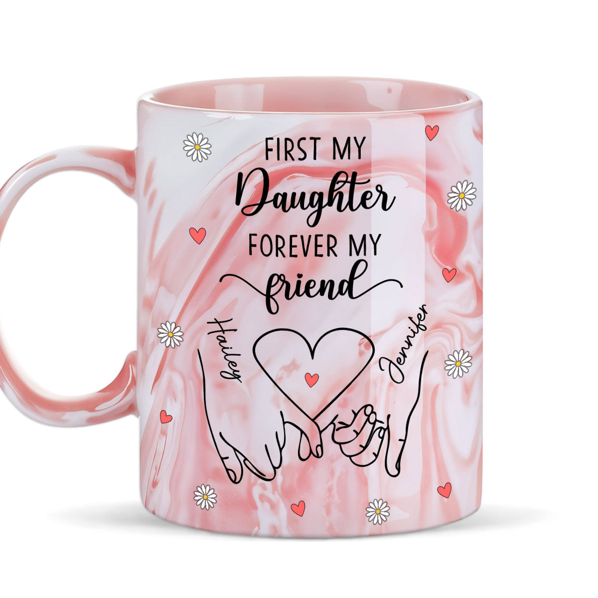 Forever Daughter Forever Friend - Personalized Custom Pink Marble Mug