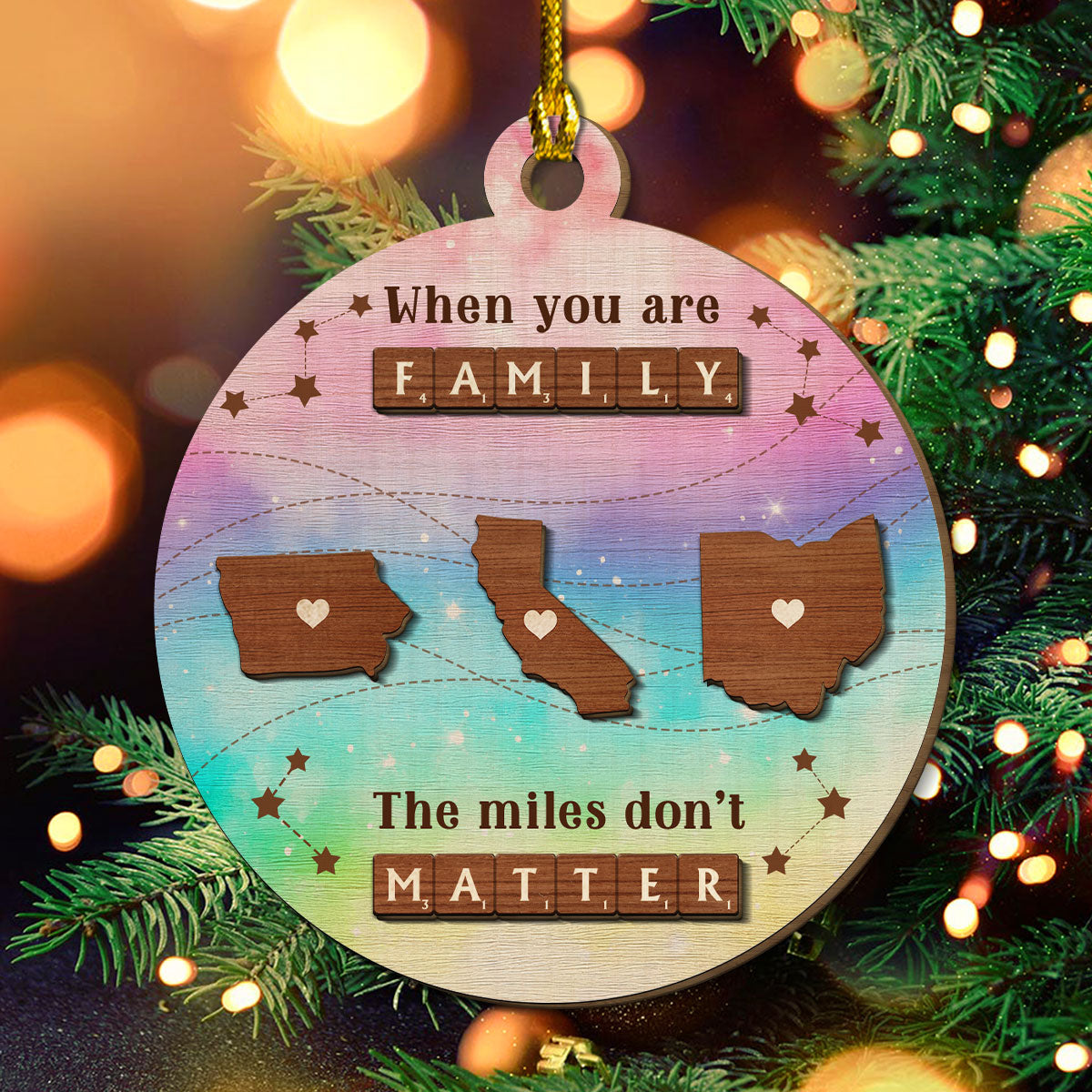 Miles Apart, But Hearts Always Together - Personalized Custom Freeshape 2-Layered Wood Ornament