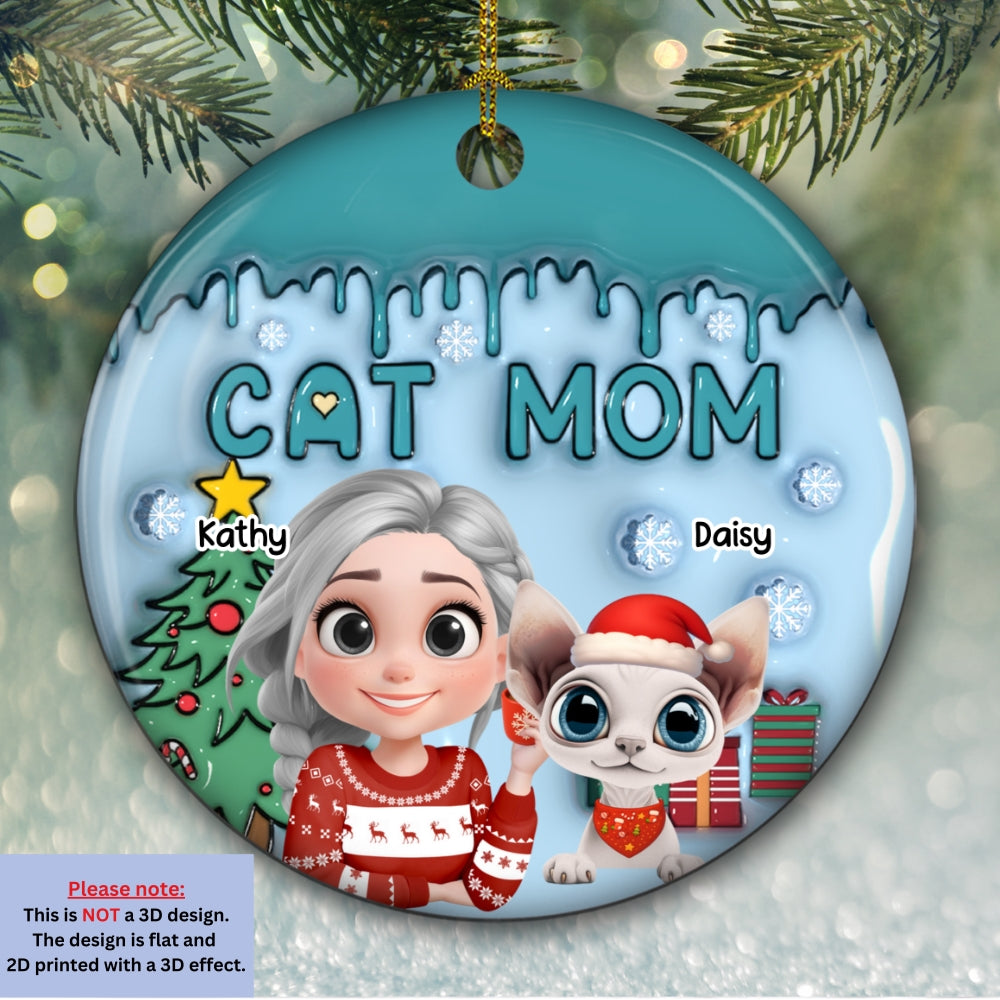 Me And Lovely Cat  - Personalized Custom 3D Inflated Effect Ceramic Ornament