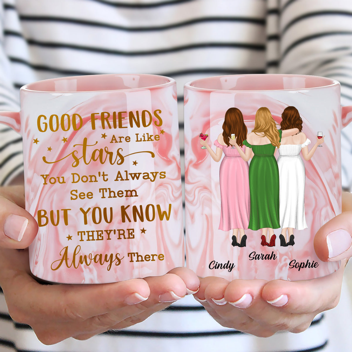 Friends We Never Walk Alone - Personalized Custom Pink Marble Mug