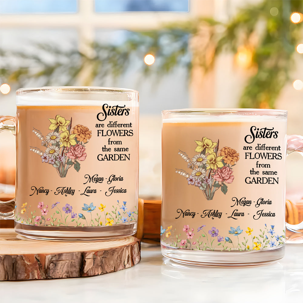 Floral Sisters Forever - Personalized Custom Glass Mug