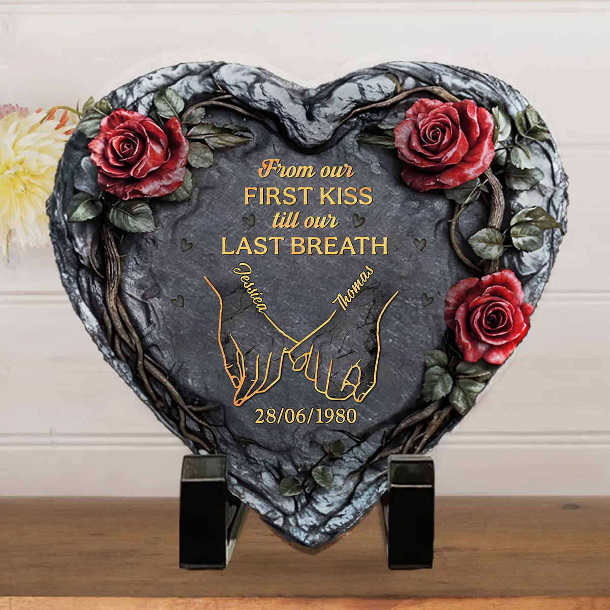 From Our First Kiss Till Our Last Breath - Personalized Custom Heart Shaped Stone