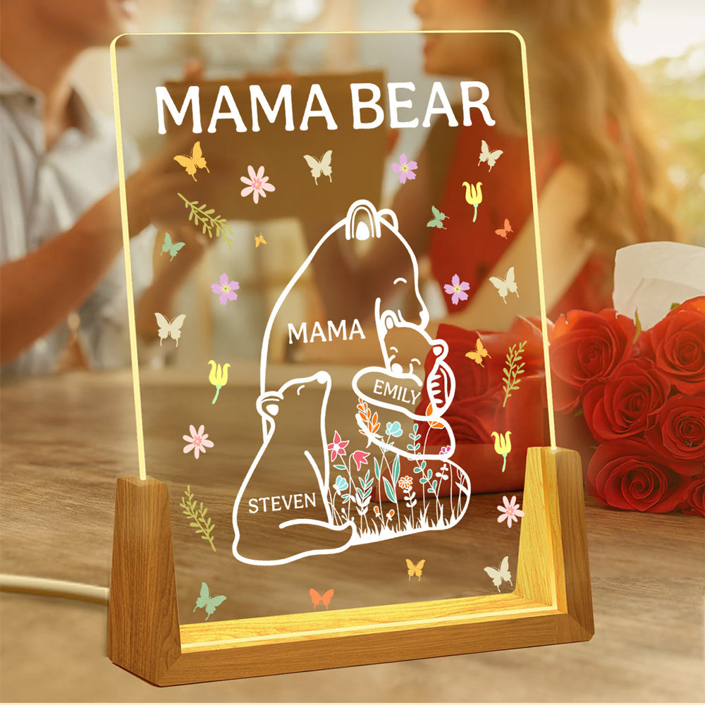 Mama Bear - Personalized Custom Plaque With Walnut Base