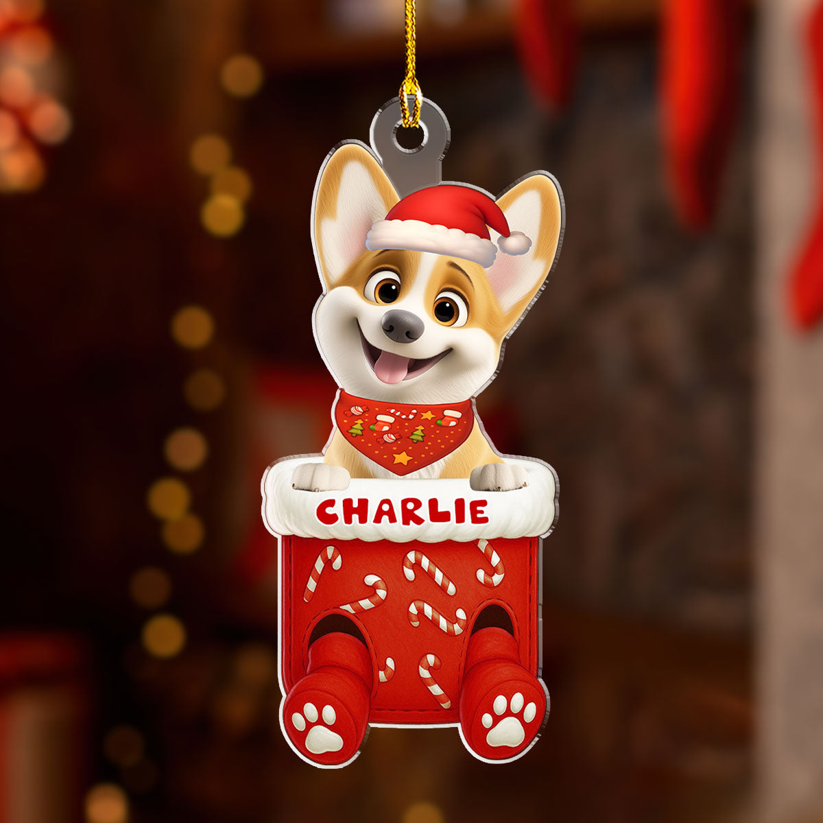 Funny Dog In Stocking - Personalized Custom Acrylic Ornament  