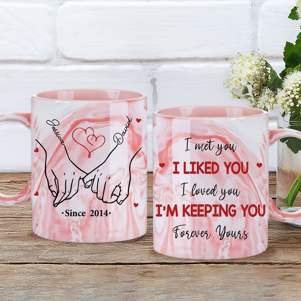 I'm Keeping You Forever Yours - Personalized Custom Pink Marble Mug