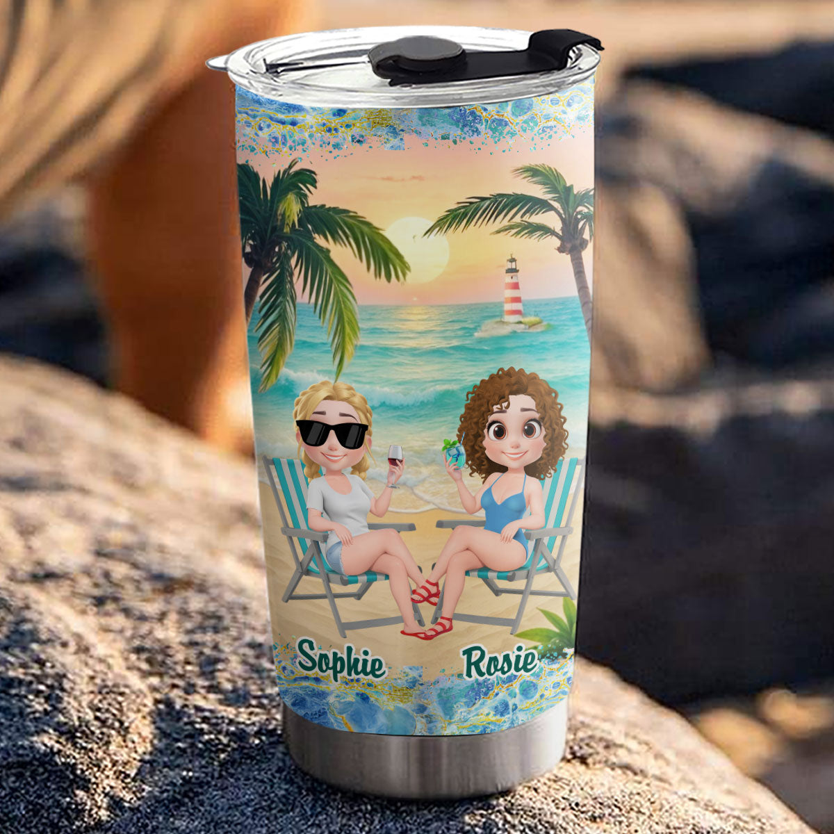 I Love You To The Beach And Back Cartoonize - Personalized Custom Tumbler
