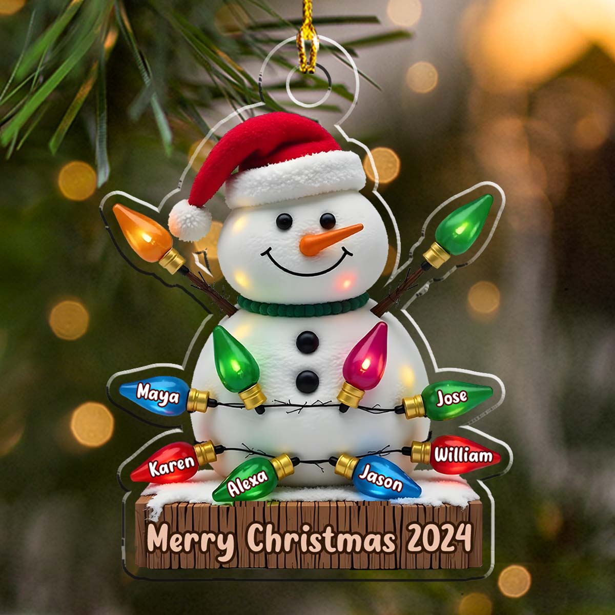 Snowman With Lights - Personalized Custom Acrylic Ornament