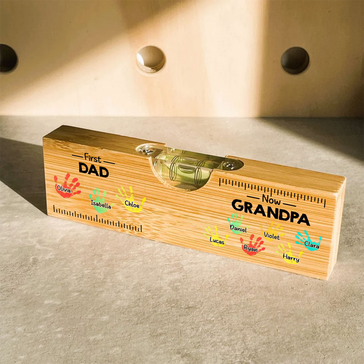 First Dad Now Grandpa - Personalized Custom Wooden Spirit Level Bottle Opener