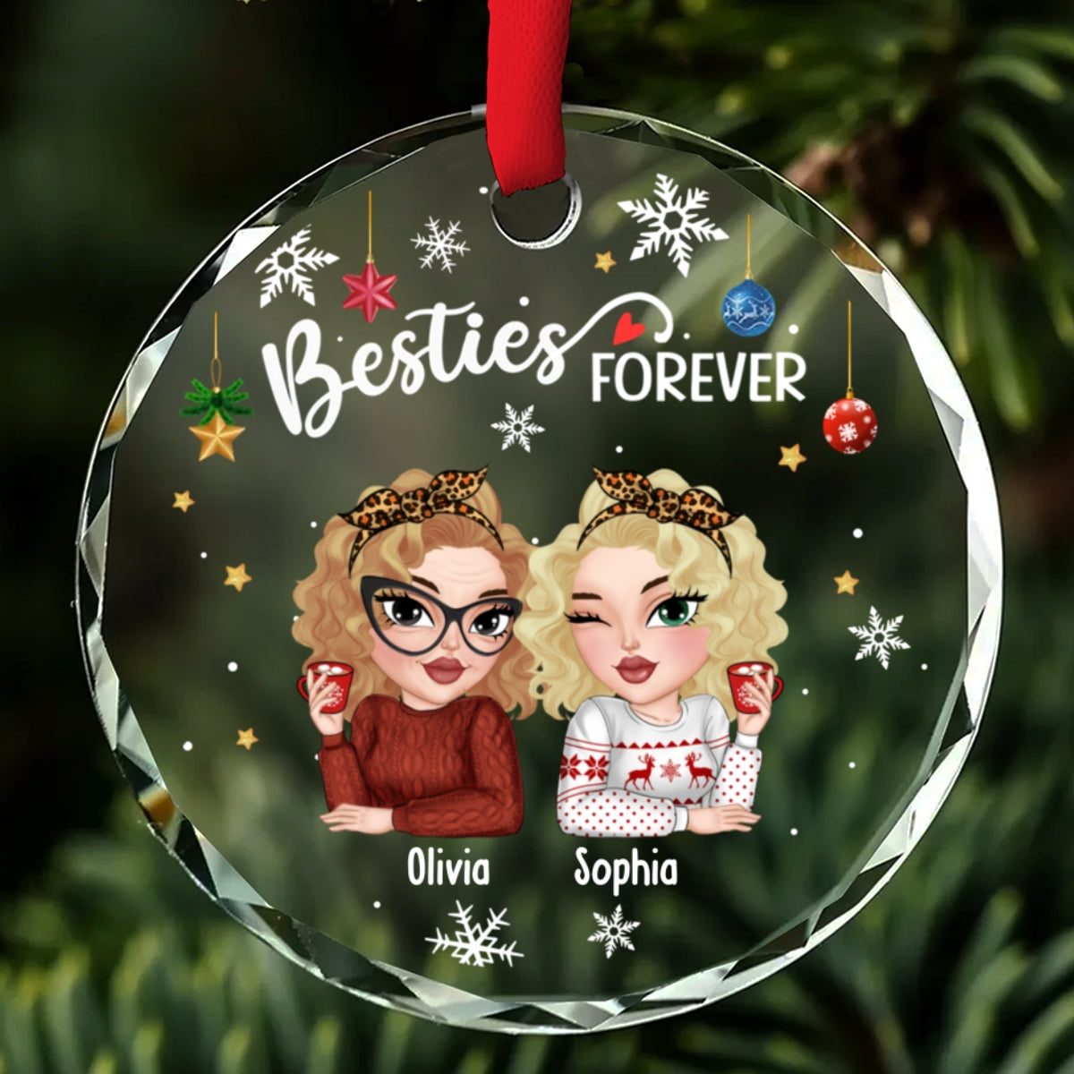 Besties Forever Christmas - Personalized Custom Glass Ornament