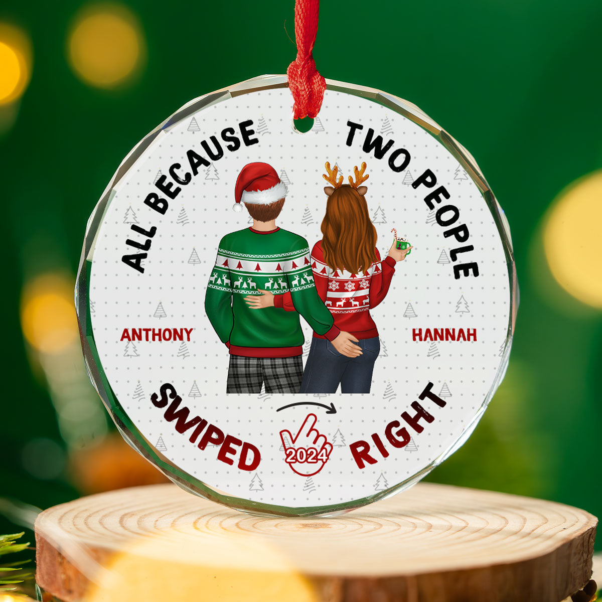 Christmas Swiped Right - Personalized Custom Glass Ornament