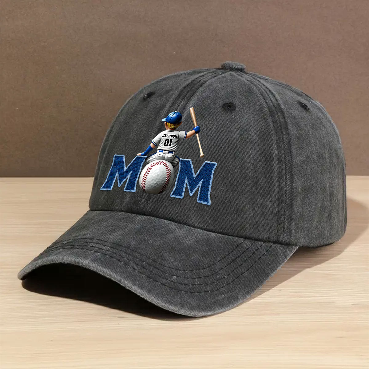 Proud Baseball Mom - Personalized Custom Vintage Washed Denim Cap