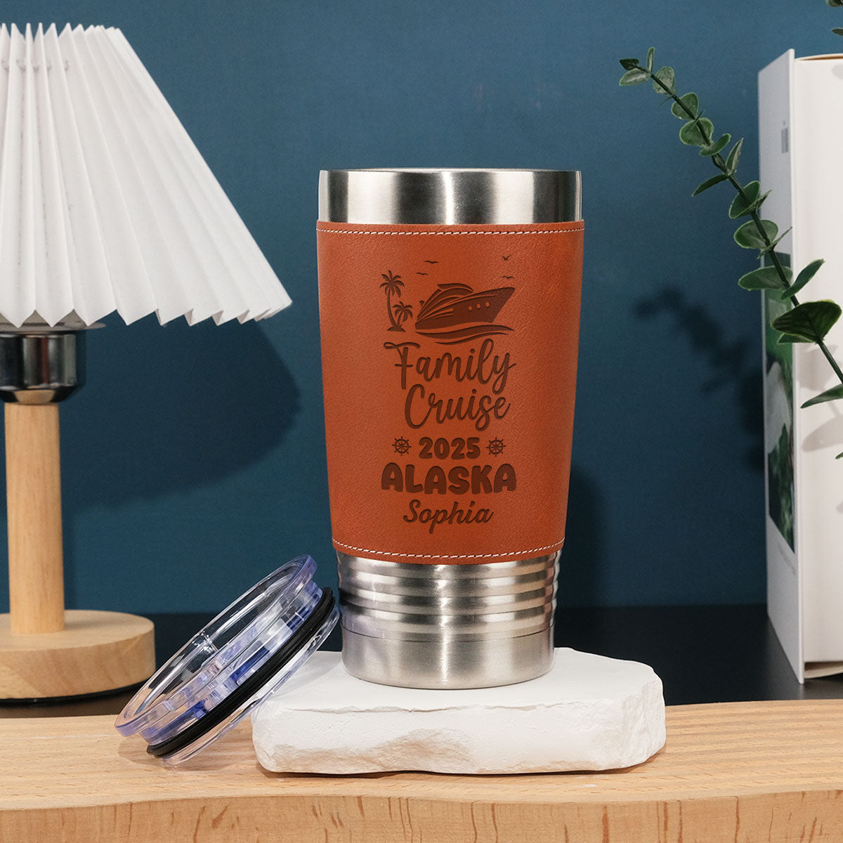 Family Cruise - Personalized Custom Engraved Leather Tumbler