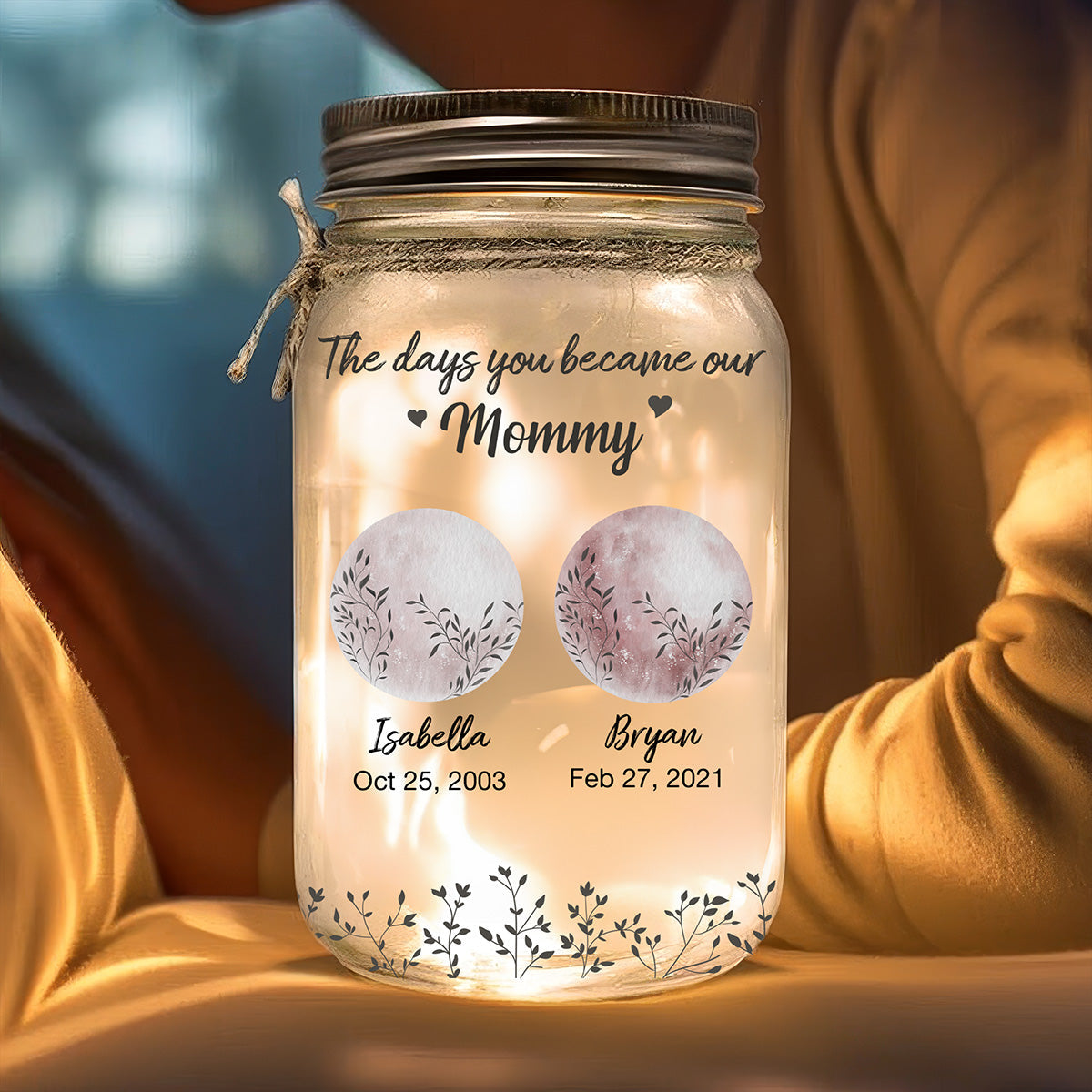 The Days You Became Mom - Personalized Custom Mason Jar Light