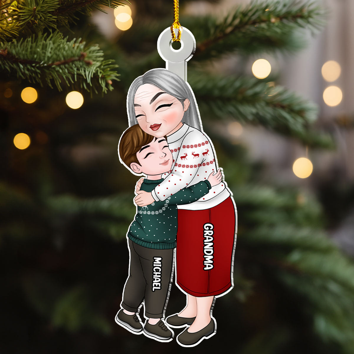 Grandma & Grandkid Hugging Christmas Gift - Personalized Custom Acrylic Ornament