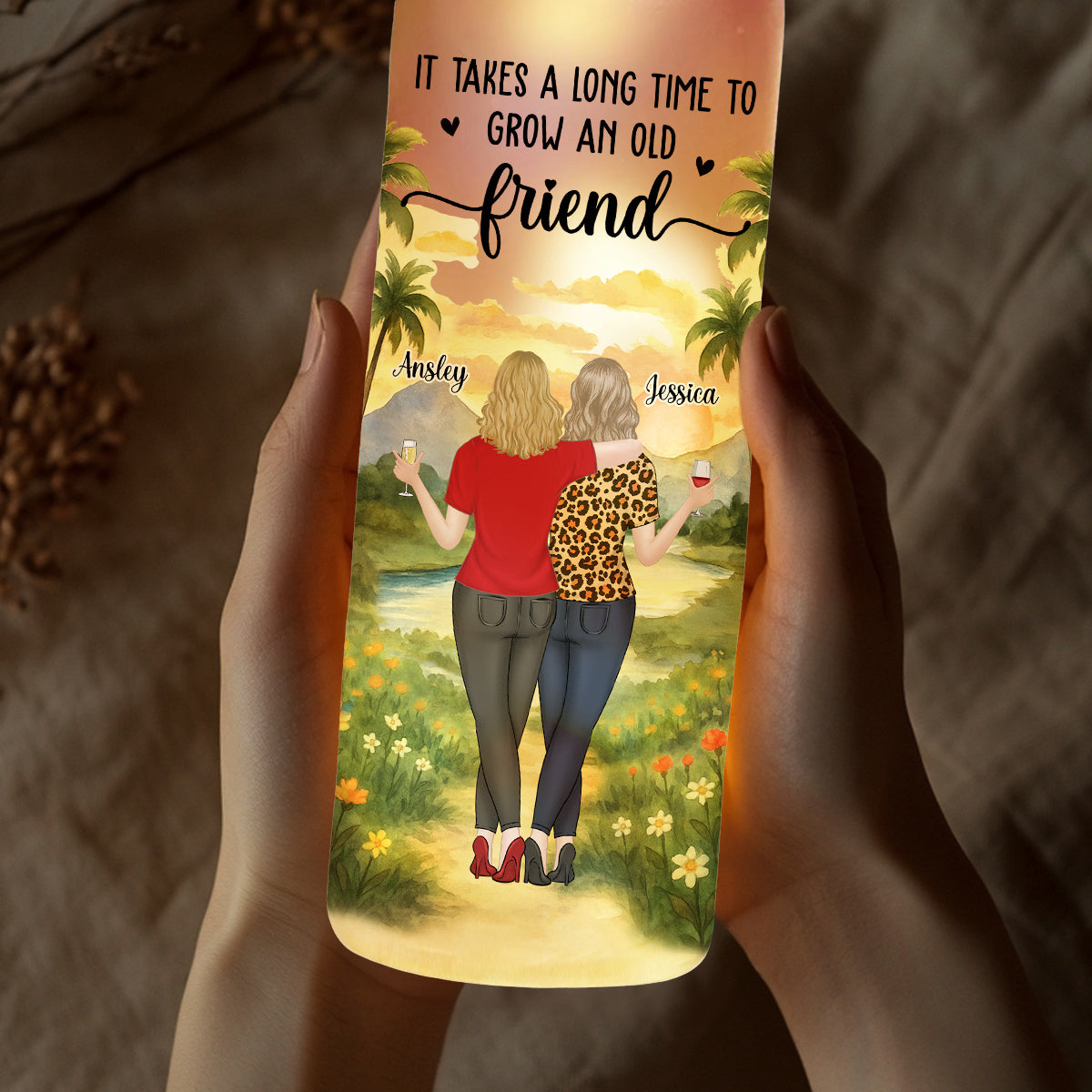 Bestie Old Friends Take Time To Grow - Personalized Custom Bottle Lamp